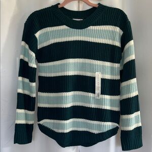 Kohl's Women's Striped Green and White Sweater